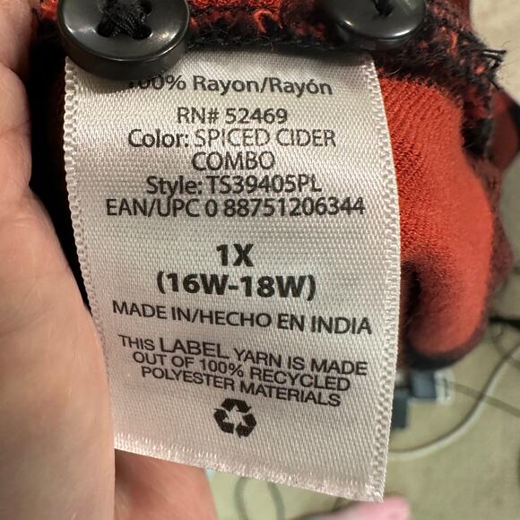 1X Plaid Flannel Shirt Bundle Red Black Check Lace Up Grunge Tops Plus retro - Picture 9 of 10